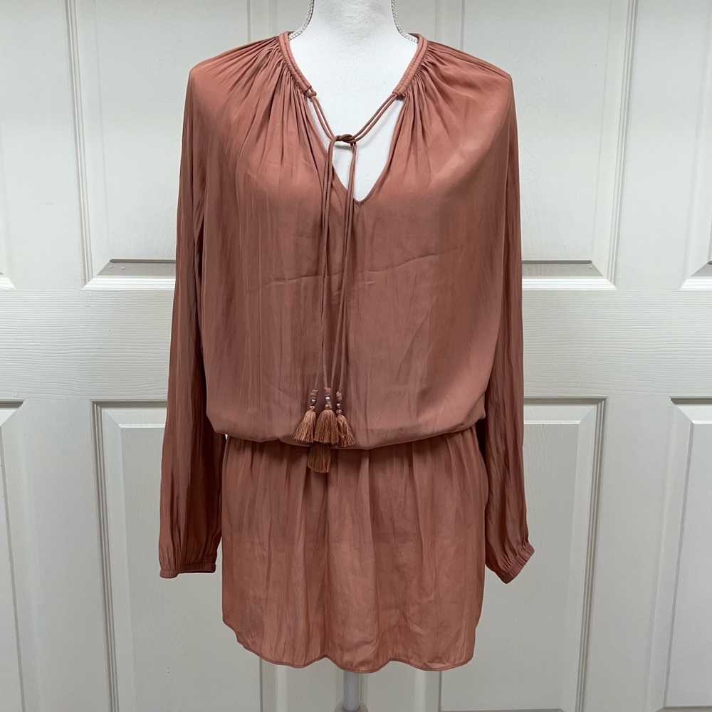 Ramy Brook London Tassel Tie Long Sleeve Dress in Terra Size S